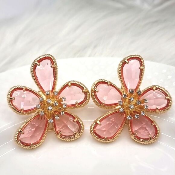 New 18k ANTHROPOLOGIE FLORAL TAPESTRY crystal glass flower earrings - Picture 1 of 11